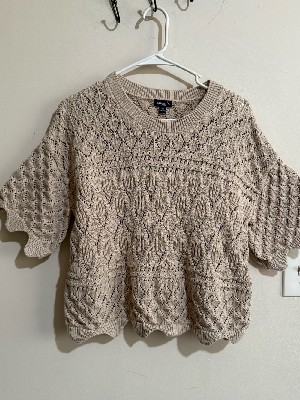 Splendid Beige Eyelet Knit Short-Sleeve Sweater